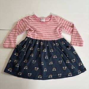 HANNA ANDERSSON Mixie Playdress Rainbow Striped Dress 2T 85 Cotton Long Sleeve
